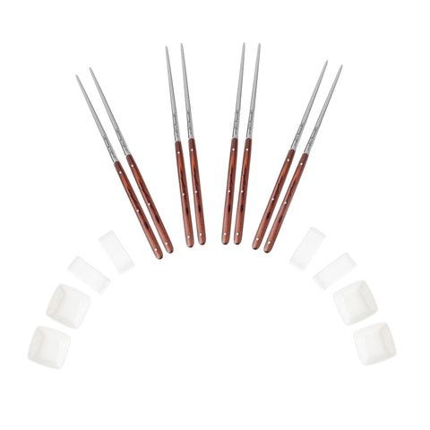 French Home Pakkawood Chopsticks, Ceramic Rests and Sauce Bowls, Set of 4 Pairs