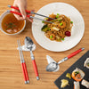 French Home Red Chopsticks, Laguiole Spoons and Ceramic Rests, Set of 4 Pairs