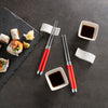 French Home Chopsticks with Red Handles, Ceramic Rests and Sauce Bowls, Set of 2 Pairs