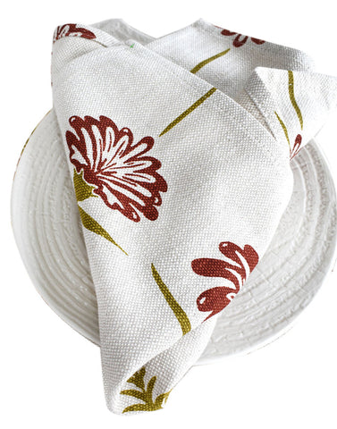 French Home Set of 4 Tropical Garden Napkins - Crimson & Chartreuse