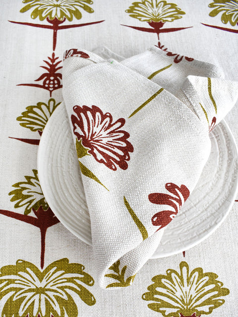 French Home Set of 4 Tropical Garden Napkins - Crimson & Chartreuse