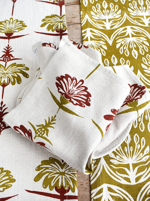 French Home Set of 4 Tropical Garden Napkins - Crimson & Chartreuse