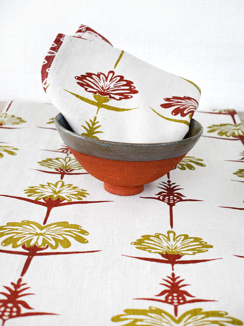 French Home Set of 4 Tropical Garden Napkins - Crimson & Chartreuse