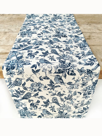 French Home Honeysuckle Table Runner - Indigo