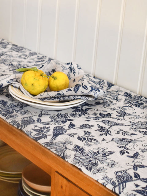French Home Honeysuckle Table Runner - Indigo