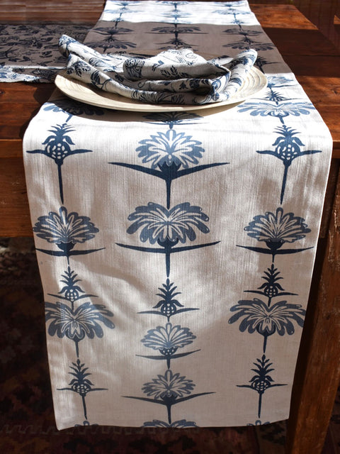 French Home Tropical Garden Table Runner - Indigo and Sky