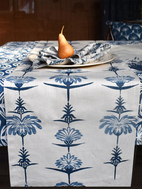 French Home Tropical Garden Table Runner - Indigo and Sky