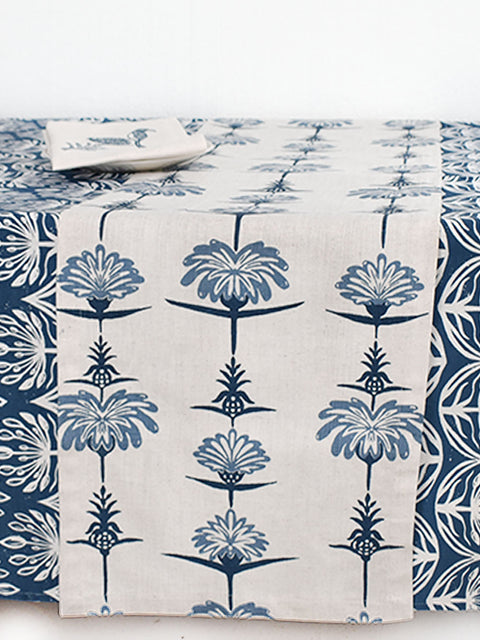 French Home Tropical Garden Table Runner - Indigo and Sky
