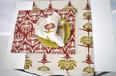 French Home Tropical Garden Table Runner - Crimson and Chartreuse
