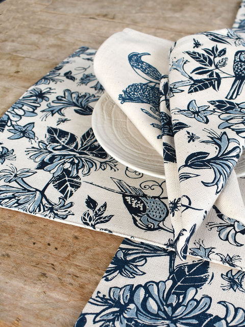 French Home Set of 4 Honeysuckle Placemats - Indigo