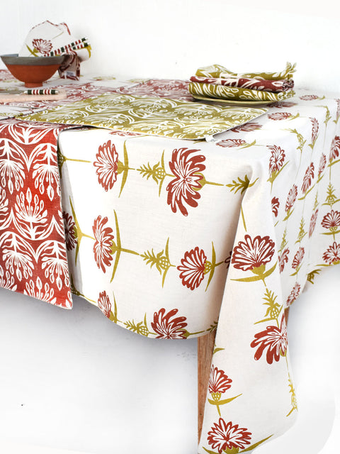 French Home Tropical Garden 59" x 98" Tablecloth - Crimson & Chartreuse