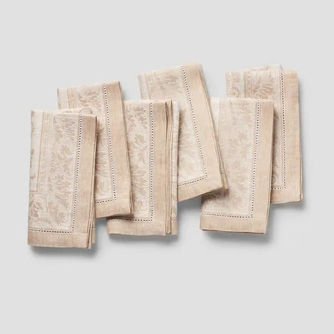 French Home Linen Set of 6 Arboretum Napkins - Ivory and Taupe