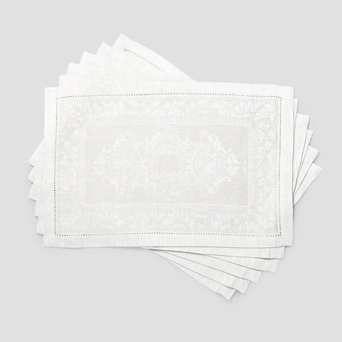 French Home Linen Set of 6 Arboretum Placemats - White