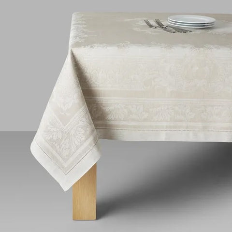 French Home Linen 71" x 124" Arboretum Tablecloth - Ivory and Taupe