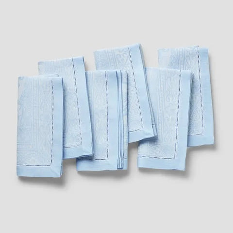 French Home Linen Set of 6 Astra Napkins - Ivory and Light Blue