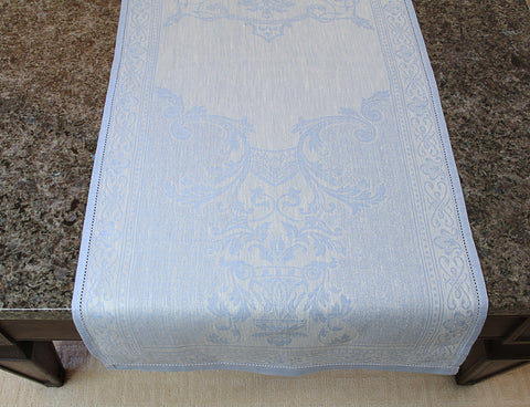 French Home Linen 20" x 68" Astra Table Runner - Ivory and Light Blue