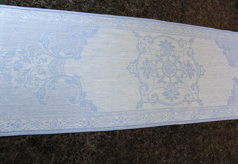 French Home Linen 20" x 68" Astra Table Runner - Ivory and Light Blue