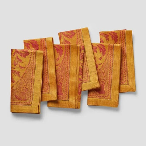 French Home Linen Set of 6 Renaissance Napkins  - Warm Sienna and Saffron