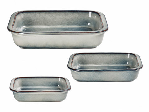 French Home Set of 3 Stoneware Bakers, Shades of Taupe