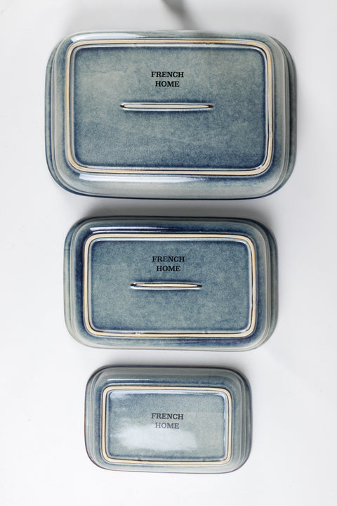 French Home Set of 3 Stoneware Bakers, Shades of Taupe