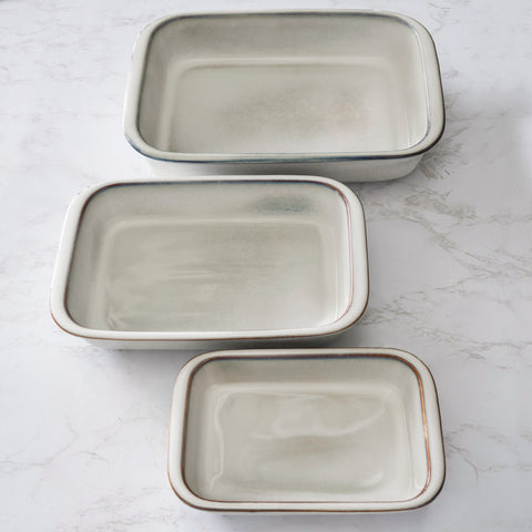 French Home Set of 3 Stoneware Bakers, Shades of Taupe