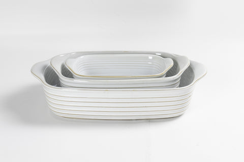 French Home Set of 3 Stoneware Bakers, Shades of White
