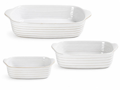 French Home Set of 3 Stoneware Bakers, Shades of White