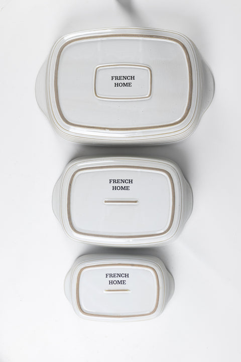 French Home Set of 3 Stoneware Bakers, Shades of White