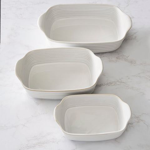 French Home Set of 3 Stoneware Bakers, Shades of White