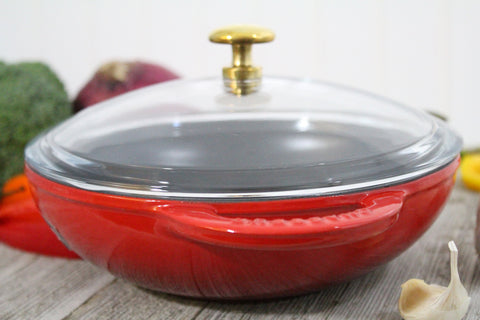 Chasseur French Enameled Cast Iron Wok with Glass Lid, 7-inch Diameter, Red