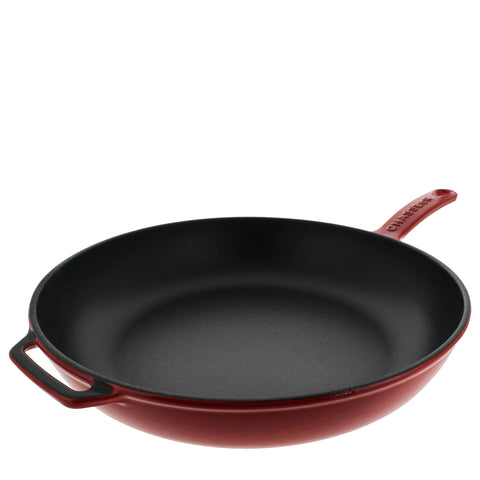 Chasseur French Enameled Cast Iron Fry Pan with Cast Iron Handle and Glass Lid, 11-inch, Red