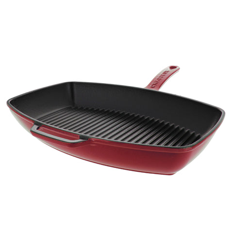 Chasseur 12-inch Red Rectangular French Enameled Cast Iron Grill Pan (CI_3140)