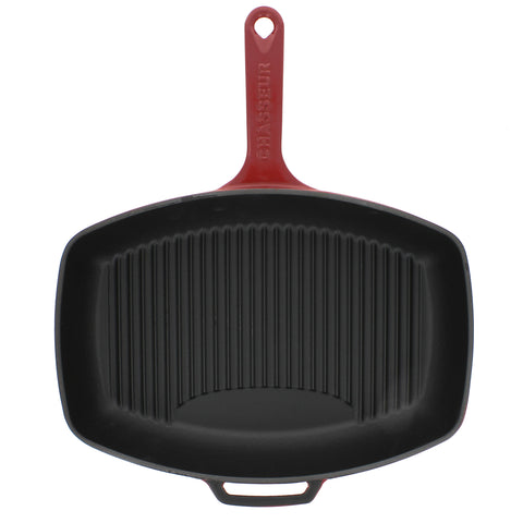 Chasseur 12-inch Red Rectangular French Enameled Cast Iron Grill Pan (CI_3140)