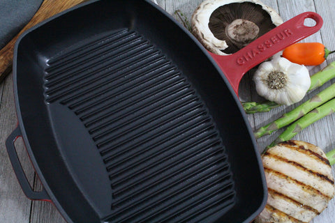 Chasseur 12-inch Red Rectangular French Enameled Cast Iron Grill Pan (CI_3140)