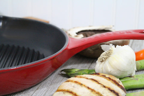 Chasseur French Round Enameled Cast Iron Grill Pan, 10-inch, Red