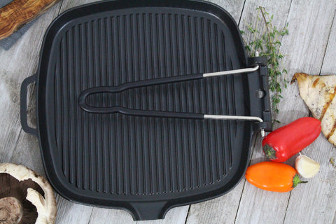 Chasseur 9-inch Square French Cast Iron Grill With Folding Handle (CI_32722)