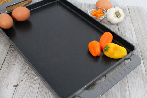 Chasseur French Rectangular Enameled Cast Iron Griddle, 14-inch, Caviar Grey
