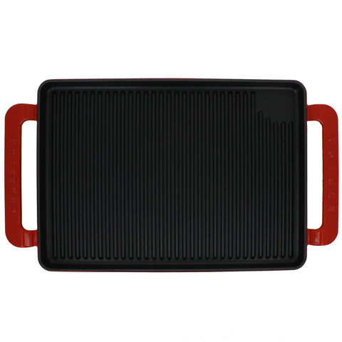 Chasseur 14-inch Flame Rectangular Enameled Cast Iron Grill Pan with Handles Red or Grey (CI_3360)
