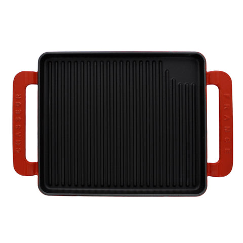 Chasseur French Rectangular Enameled Cast Iron Grill, 10-inch, Red