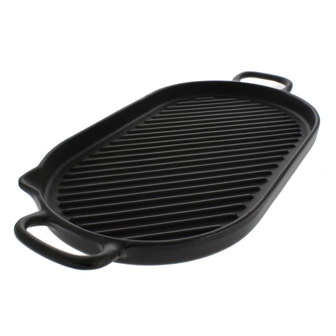 Chasseur French Large Oval Cast Iron Grill Pan, 18-inch, Black