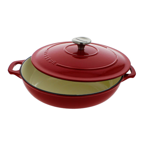 Chasseur French Enameled Cast Iron Braiser with Lid, 1.8-quart, Red