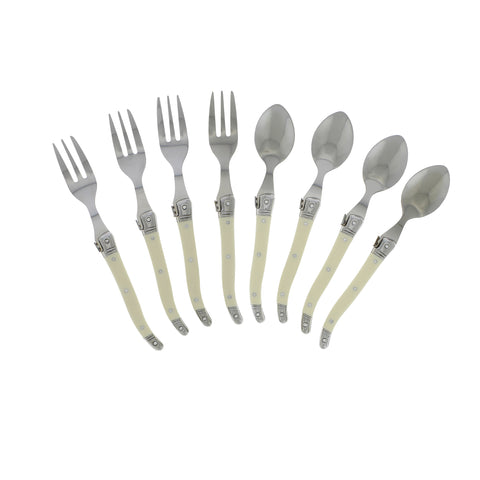 French Home Laguiole Cocktail or Dessert Spoons and Forks, Set of 8, Faux Ivory
