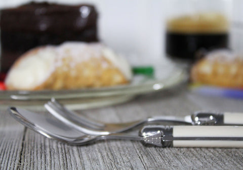 French Home Laguiole Cocktail or Dessert Spoons and Forks, Set of 8, Faux Ivory