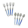 French Home Laguiole Cocktail or Dessert Spoons and Forks, Set of 8, Shades of Blue