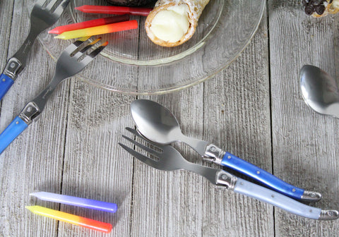 French Home Laguiole Cocktail or Dessert Spoons and Forks, Set of 8, Shades of Blue