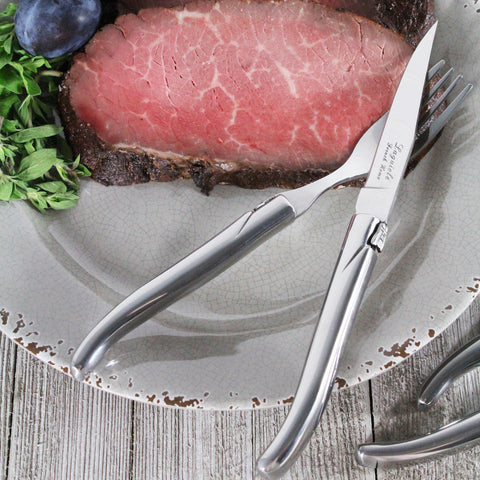 French Home Laguiole Connoisseur Stainless Steel 8-piece Steak Knife and Fork Set.