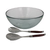 French Home Clear Recycled Glass Urban Salad Bowl and Laguiole Servers with Rosewood handles