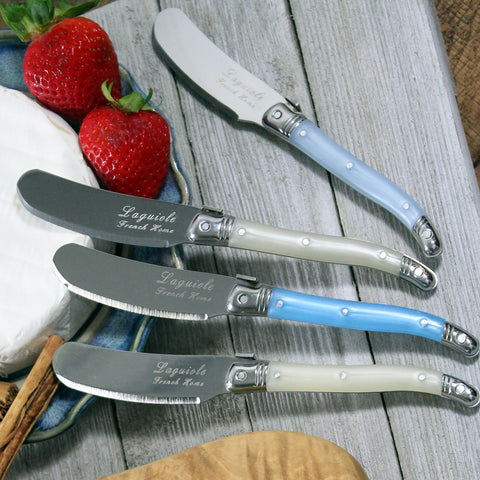 French Home Laguiole Spreaders, Set of 8, Blue and Cream
