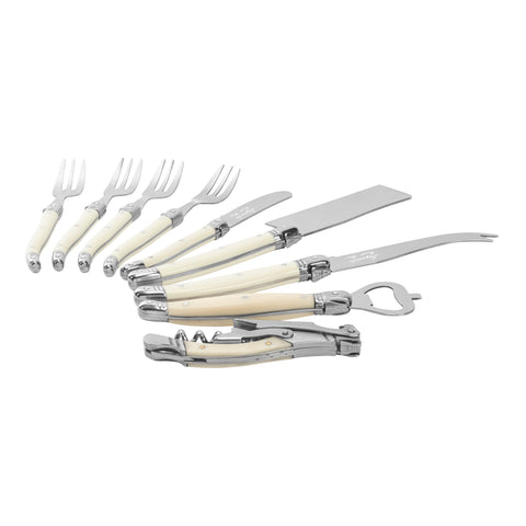 French Home Laguiole Essential 9-Piece Charcuterie and Barware Set with Faux Ivory Handles
