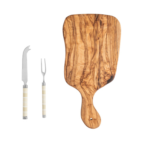 French Home Jubilee Cheese Knife, Fork, and Acacia Wood Board Set - Shades of Light